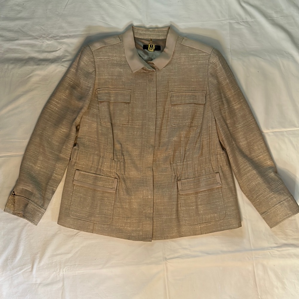 Tahari Woman Snap Front Safari Jacket with Grosgrain Trim